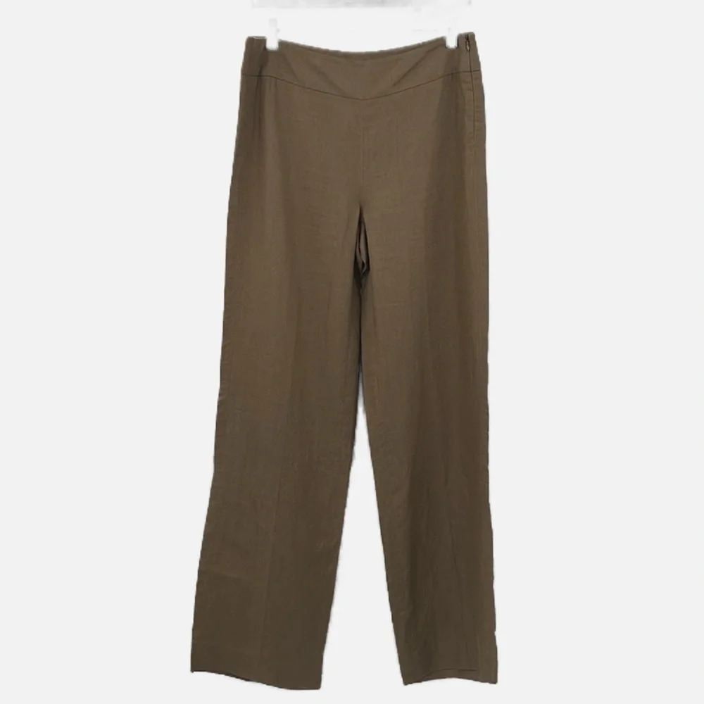 Max Mara 100% Linen Wide Leg Side Zip Trouser Pants in Camel - Size 8